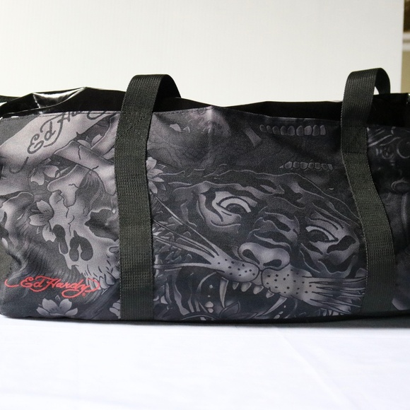 ED HARDY Christian Audigier Tiger Skull Duffle Weekender Bag Gym Travel - Picture 1 of 13